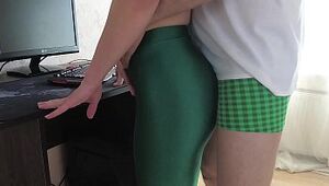 Russian Nymph Sasha Bikeyeva - Home flick of a Nymph in green stretch pants