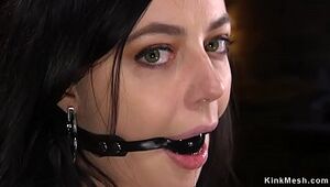 Black-haired in restrict restrain bondage humping machines